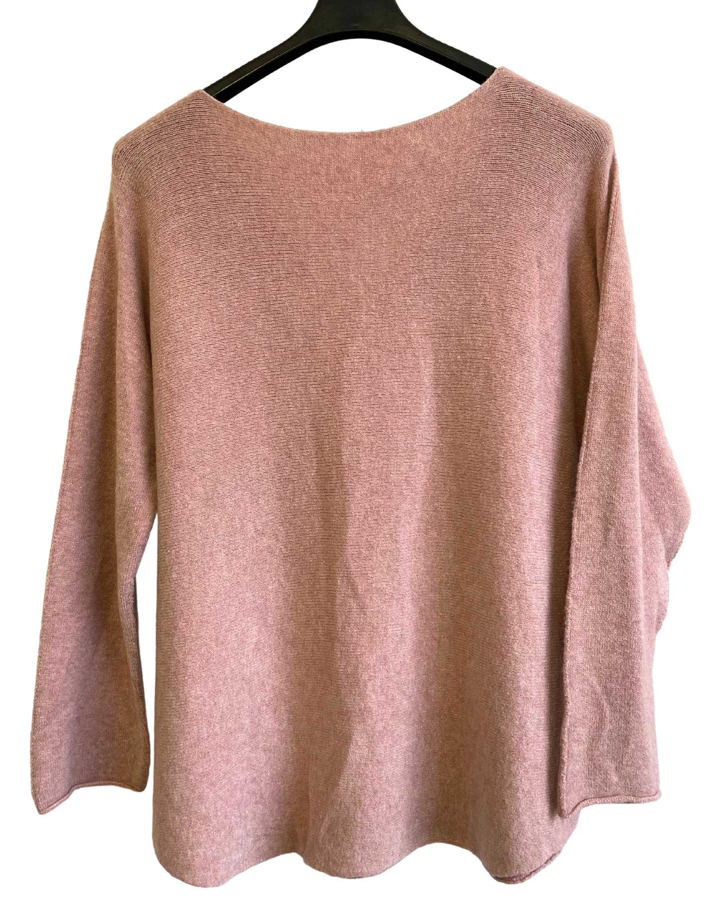 Soft Knit V-Neck Curved Hem Jumper in Pink