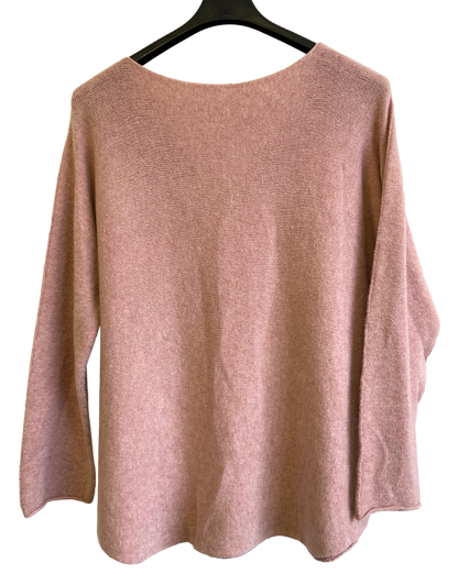 Soft Knit V-Neck Curved Hem Jumper in Pink