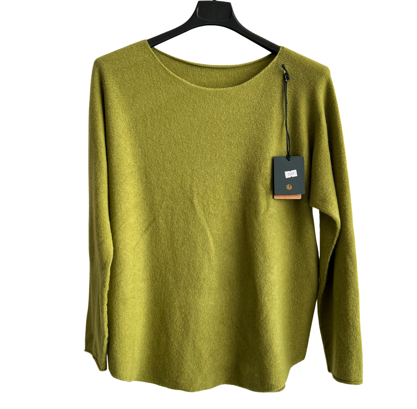 Soft Round Neck Jumper with Curved Hem In Lime Green