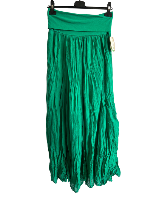 Summer Flare Design Maxi Skirt With Elasticated Waist In Green