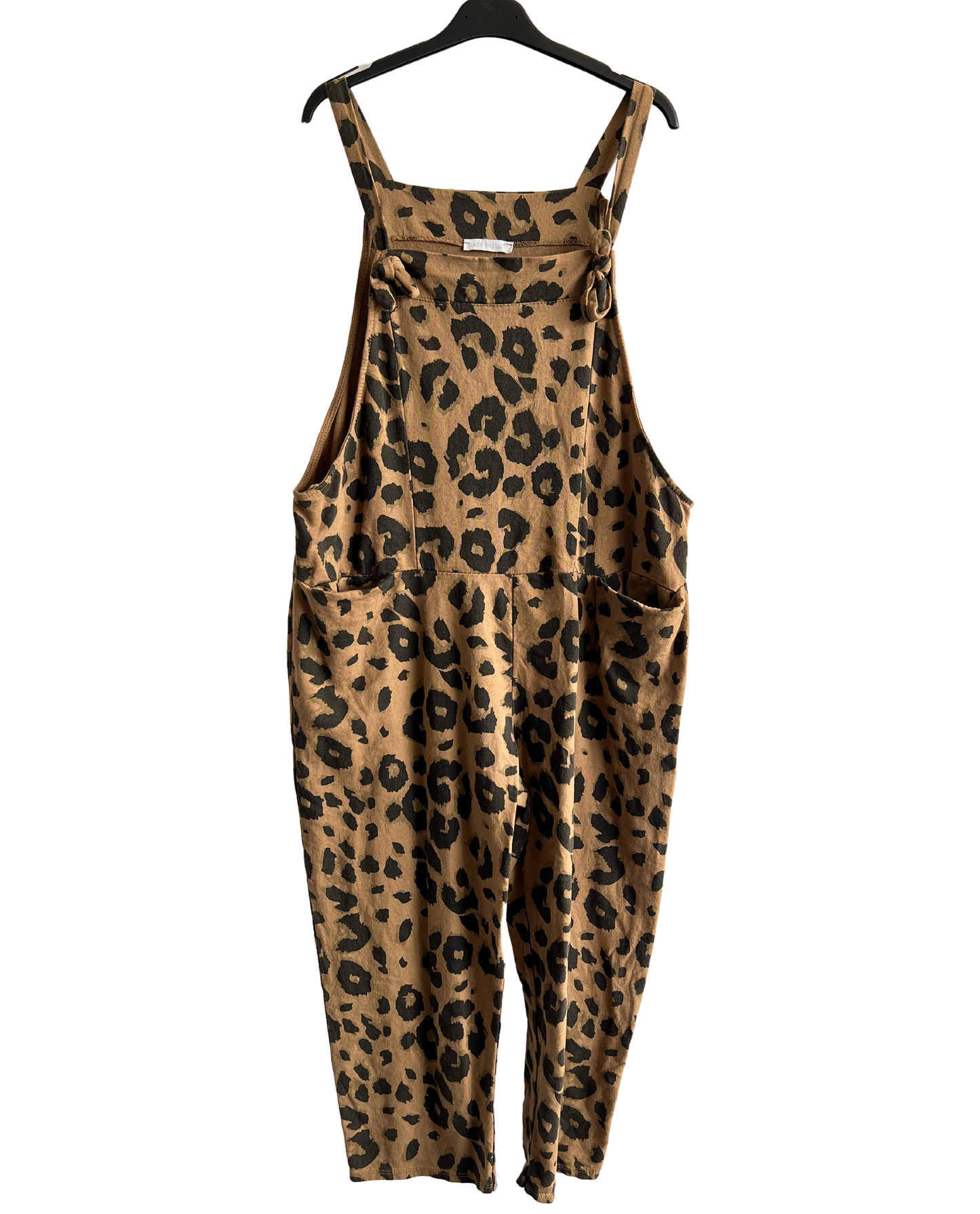 2 Pocket Animal Leopard Print Summer Dungarees In Camel