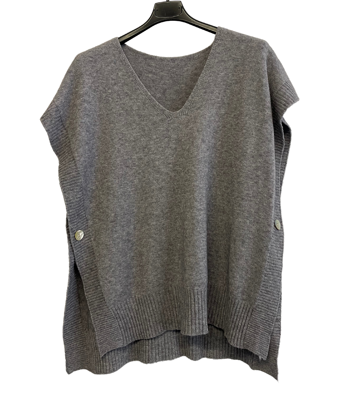 Soft Knitted Sleeveless Button Design V Neck Tank Top in Grey