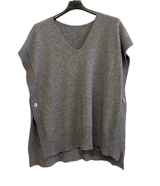 Soft Knitted Sleeveless Button Design V Neck Tank Top in Grey