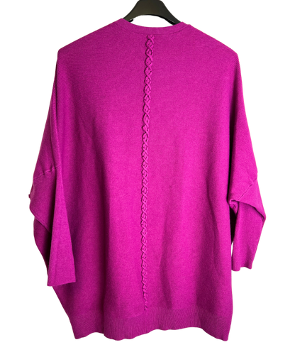 Lagenlook Italian Plait Back Design 2 Pocket Jumper in Magenta