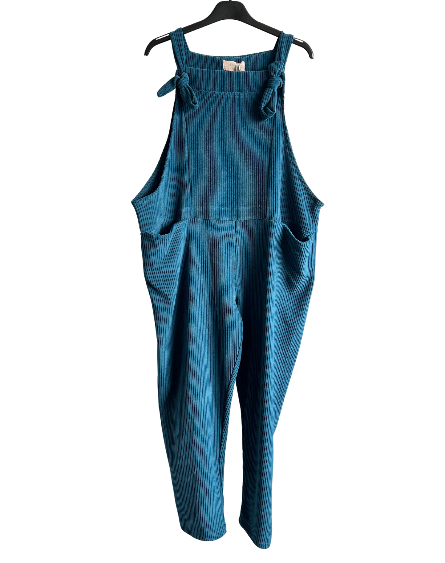 2 Pocket Front Tie Jumbo Cord Stretchy Dungarees in Teal