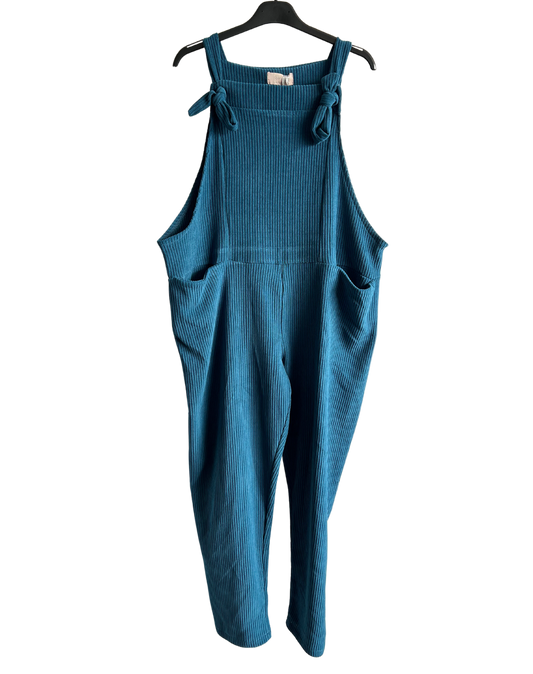 2 Pocket Front Tie Jumbo Cord Stretchy Dungarees in Teal