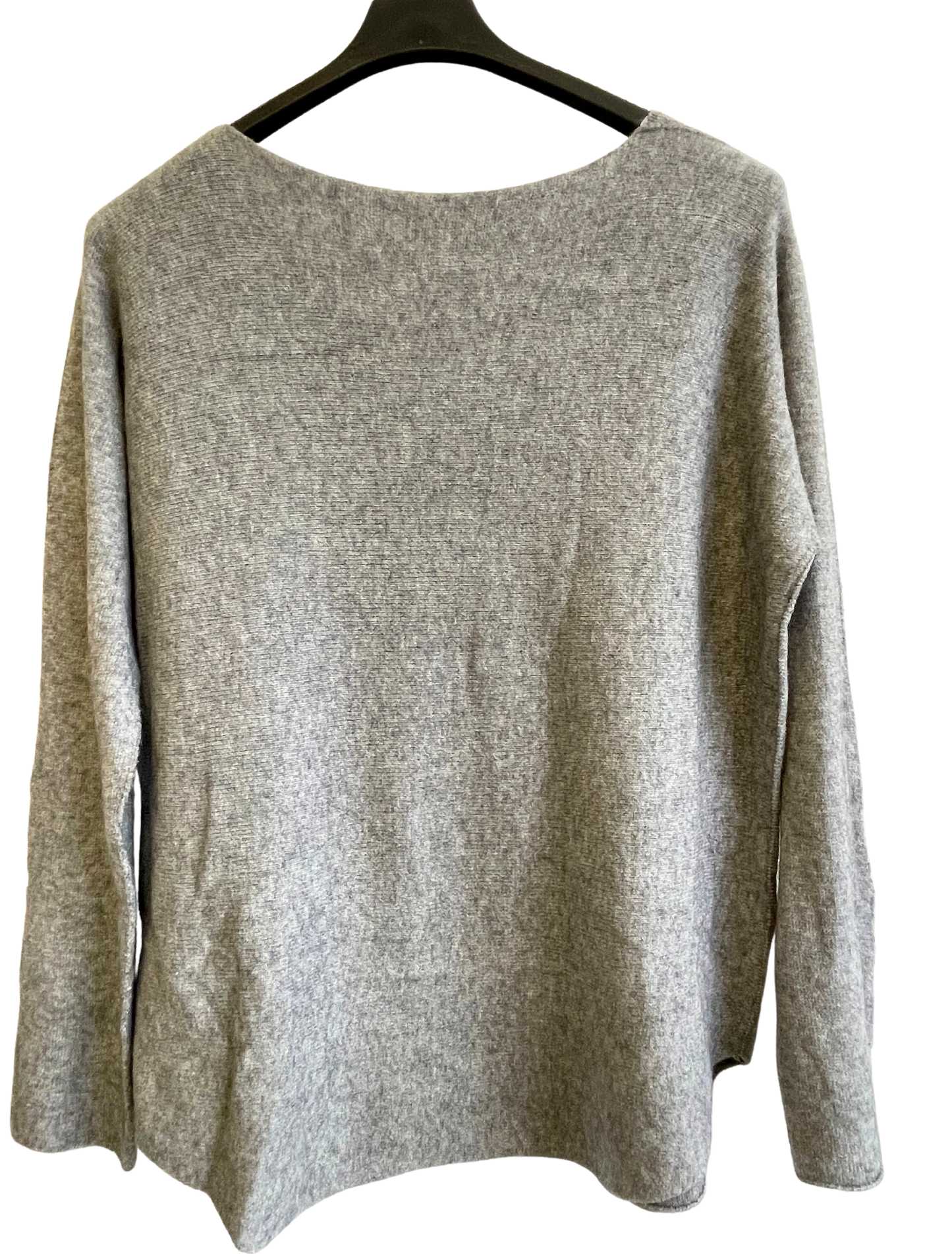 Soft Knit V-Neck Curved Hem Jumper in Grey