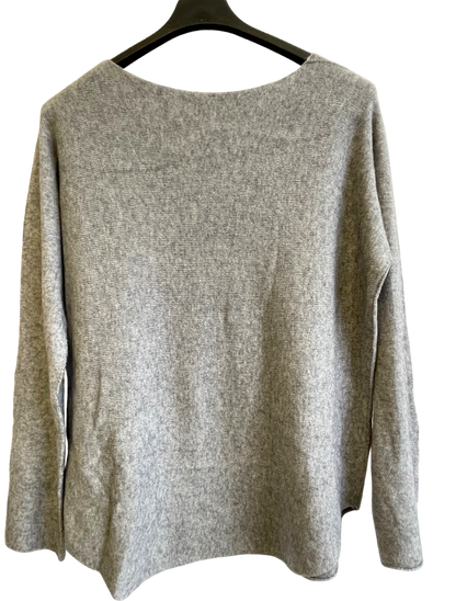 Soft Knit V-Neck Curved Hem Jumper in Grey