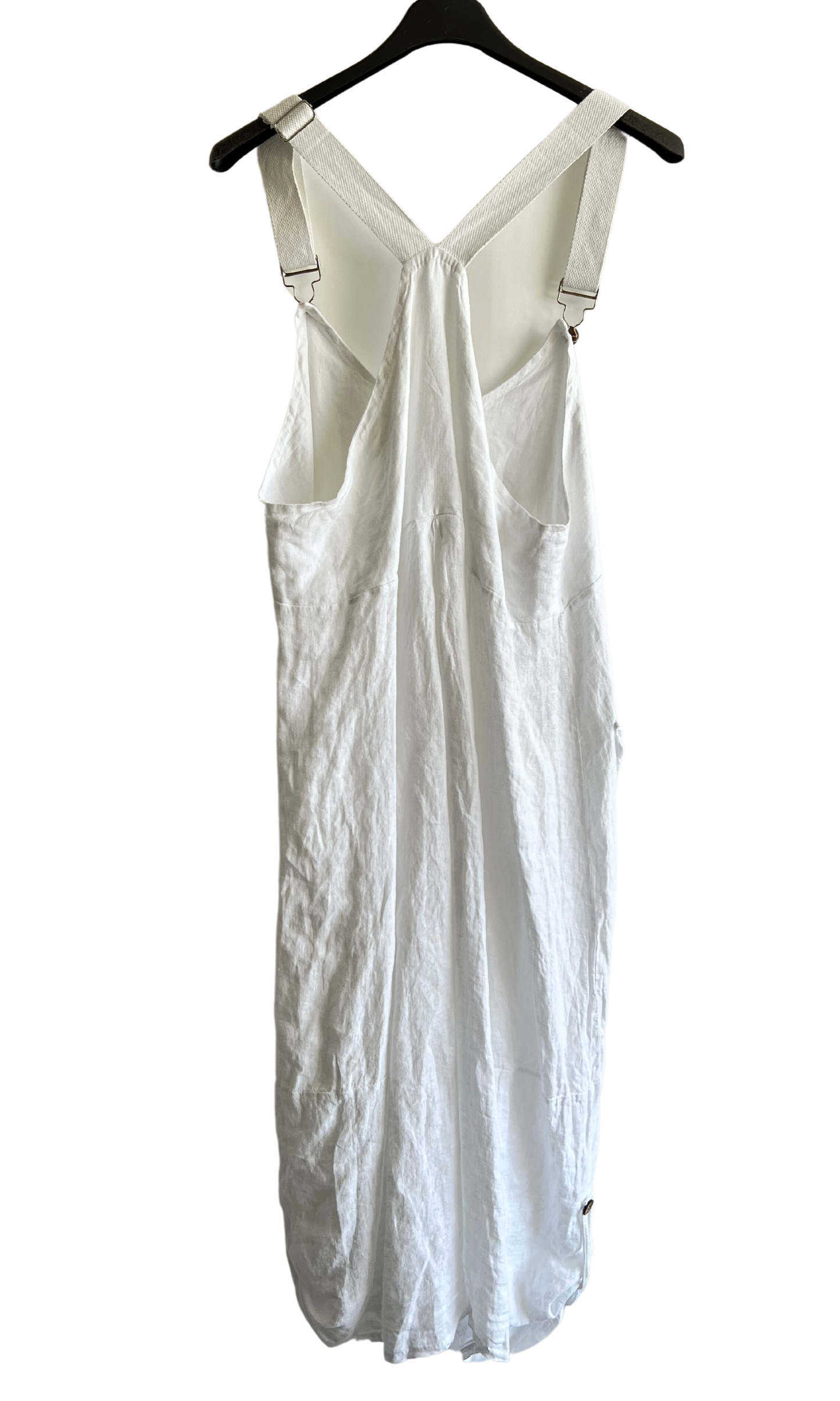 Lightweight Summer Linen Dungaree Dress in White