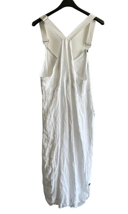 Lightweight Summer Linen Dungaree Dress in White