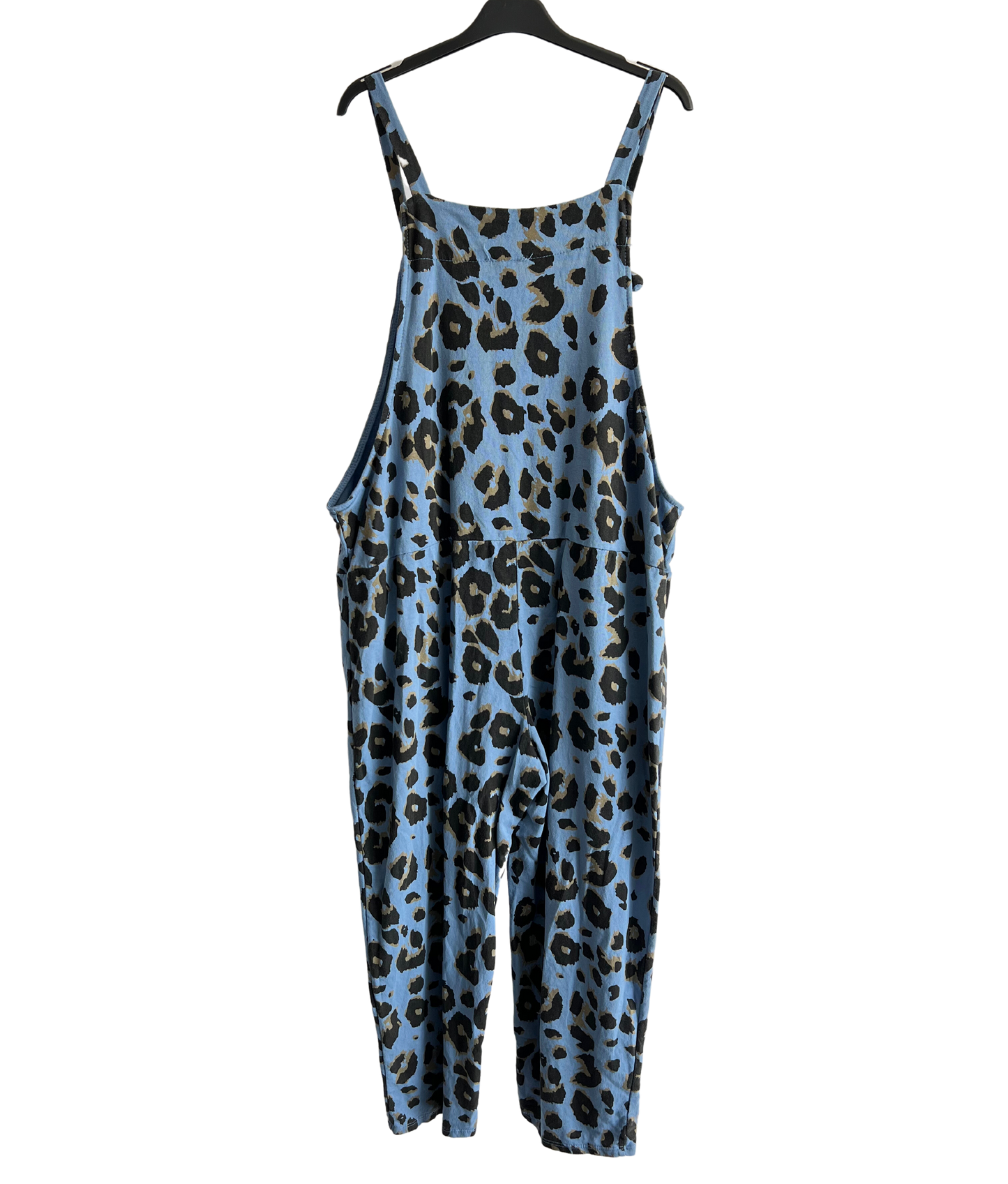 2 Pocket Animal Leopard Print Summer Dungarees In Light Blue