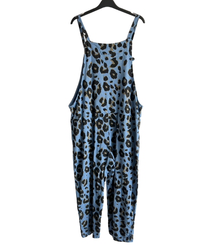 2 Pocket Animal Leopard Print Summer Dungarees In Light Blue