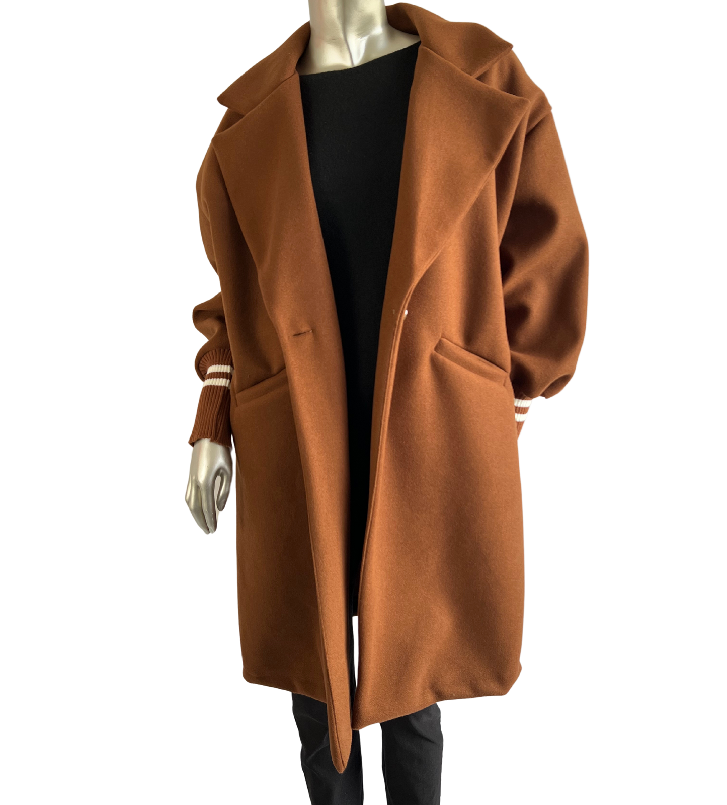 Wool Blend Stylish Fitted Coat In Chocolate Brown