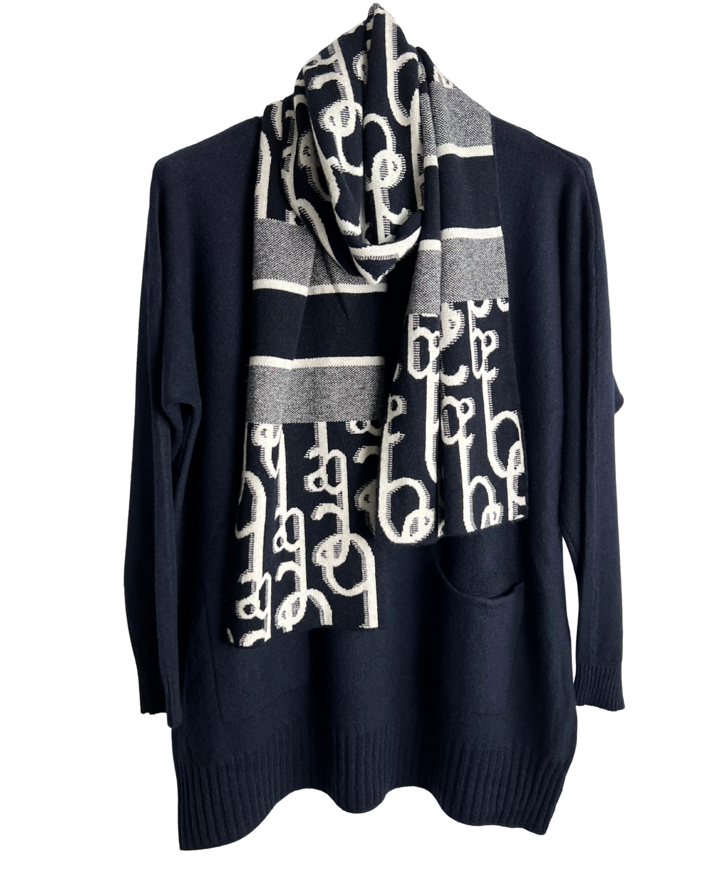 Knitted Long Sleeved Matching Jumper and Scarf Set in Navy