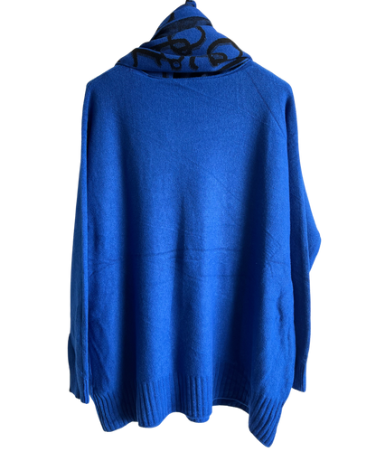 Knitted Long Sleeved Matching Jumper and Scarf Set in Royal Blue