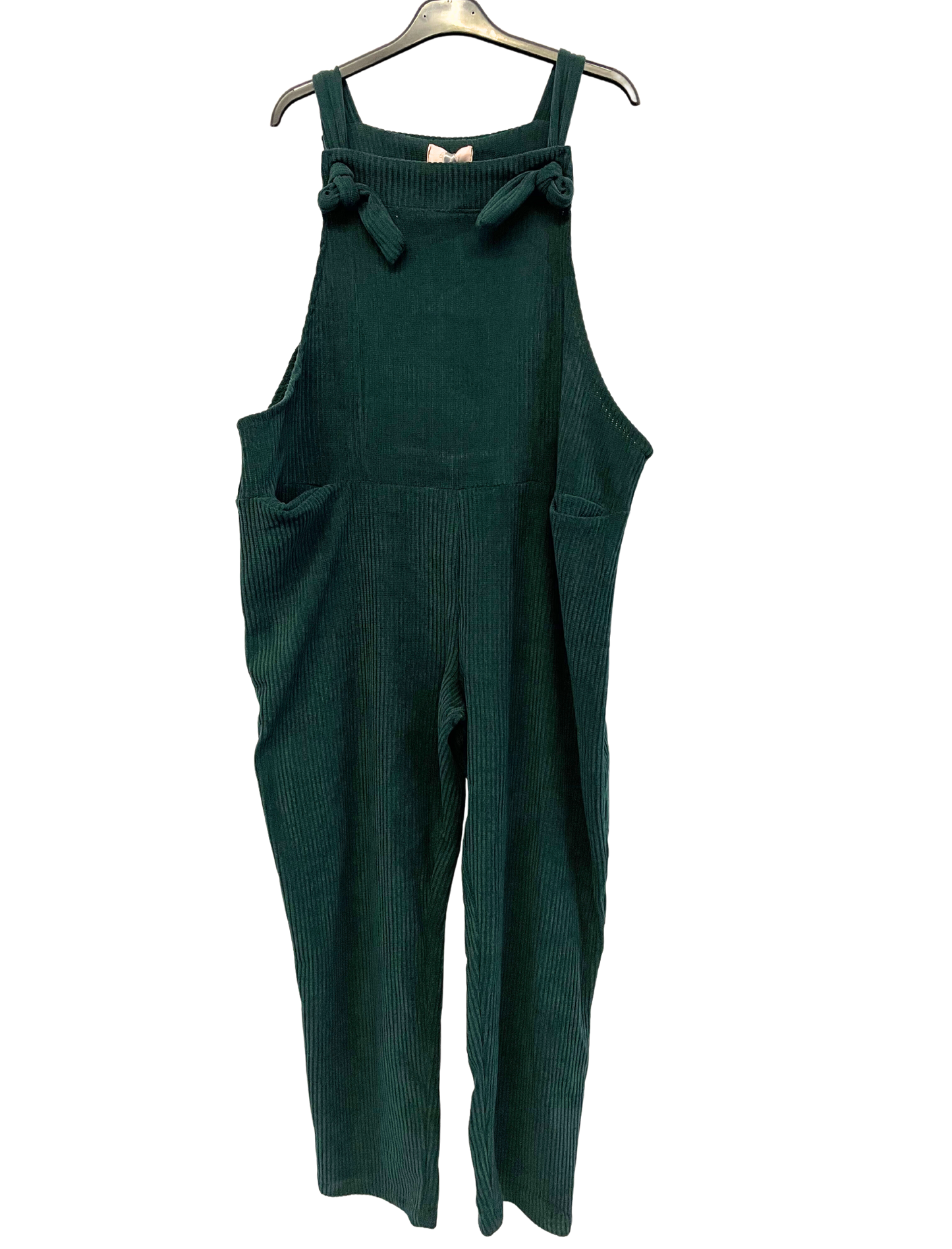 2 Pocket Front Tie Jumbo Cord Stretchy Dungarees in Bottle Green