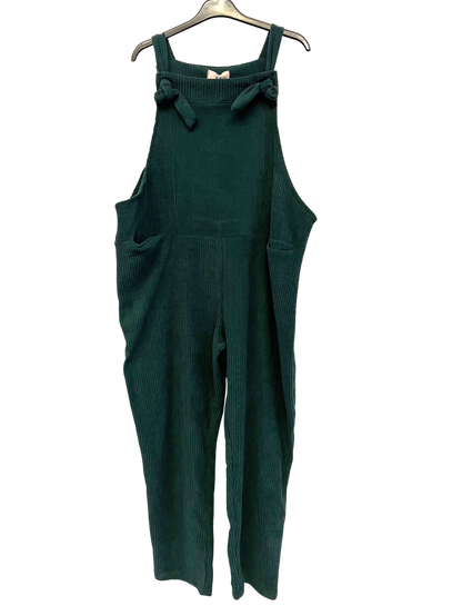 2 Pocket Front Tie Jumbo Cord Stretchy Dungarees in Bottle Green