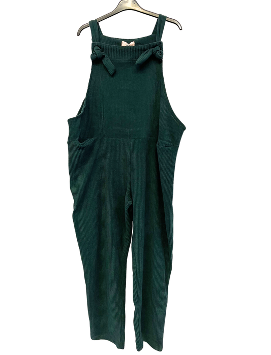 2 Pocket Front Tie Jumbo Cord Stretchy Dungarees in Bottle Green