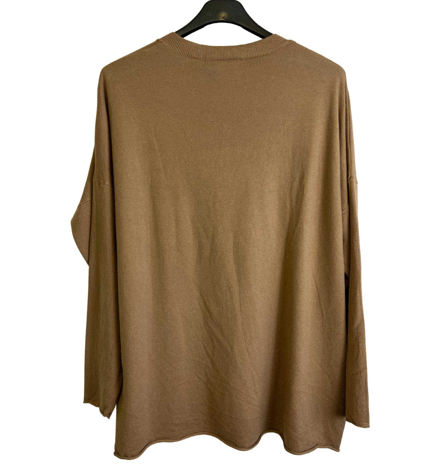 Soft Knit Embossed Heart Design V-Neck Jumper in Camel