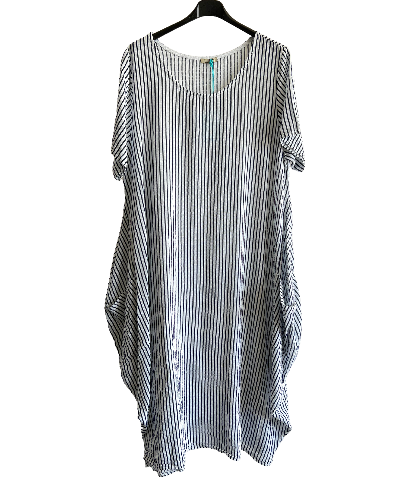 Lagenlook Stripe Cotton Summer Long Dress In White