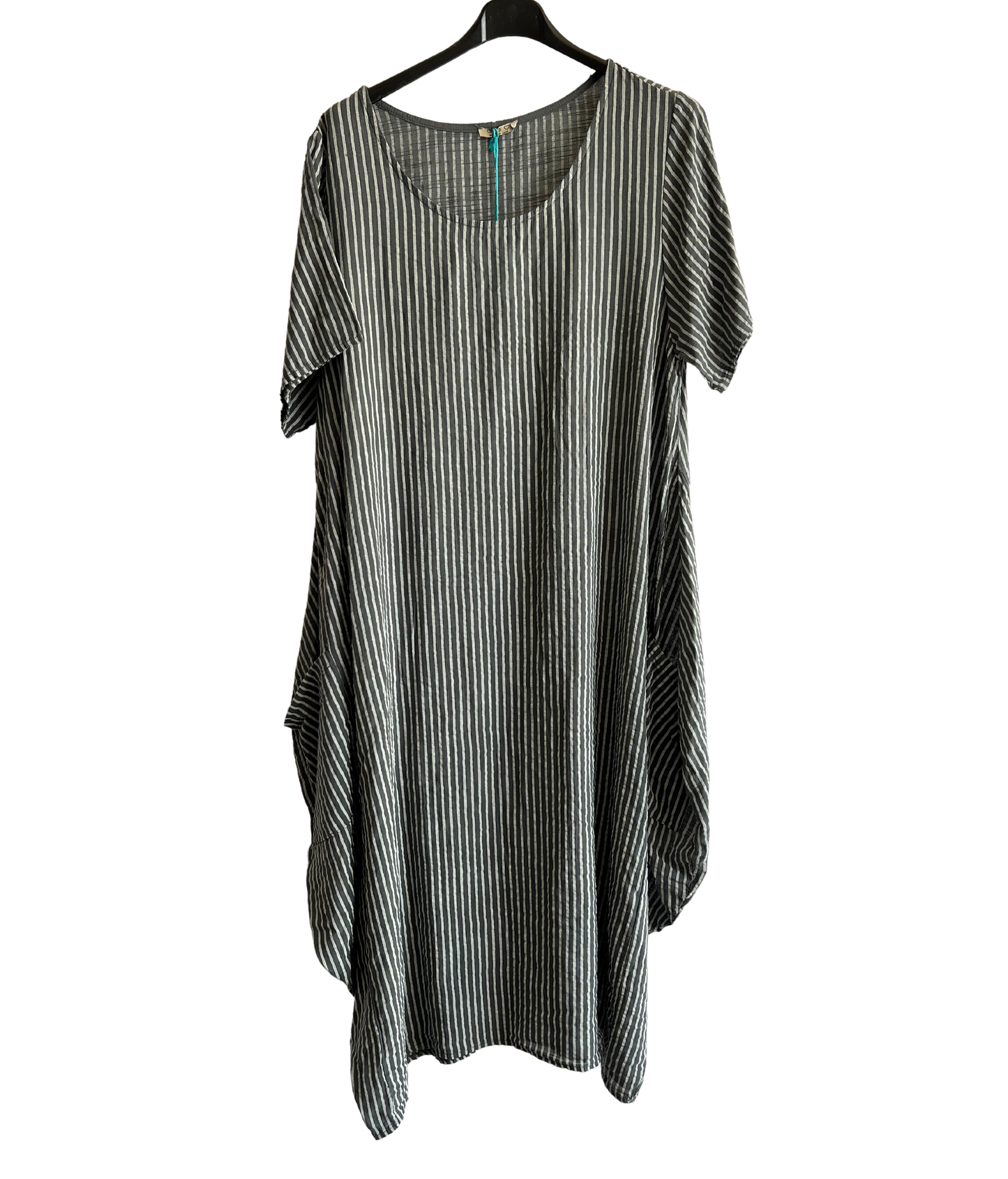 Lagenlook Stripe Cotton Summer Long Dress In Grey