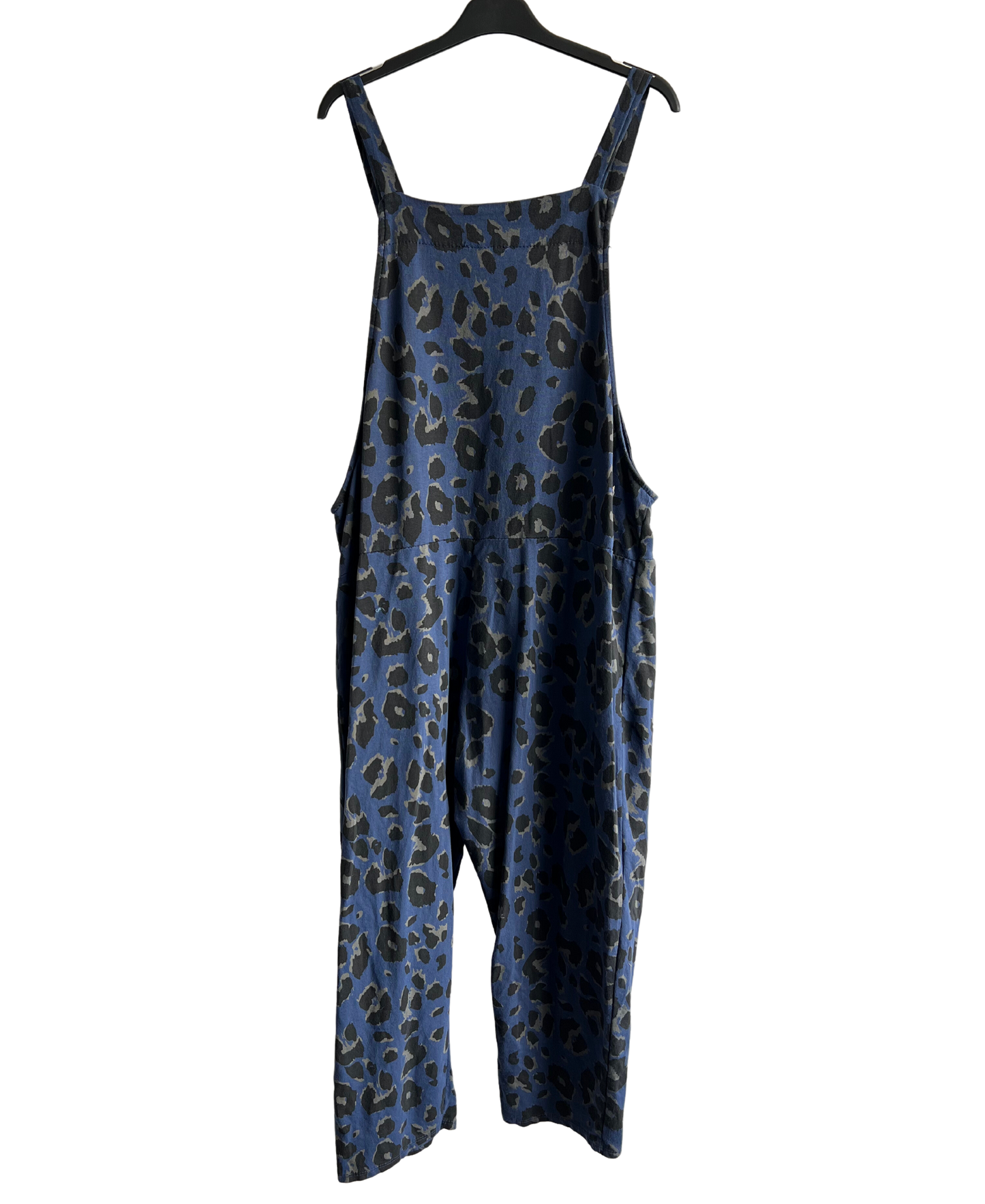 2 Pocket Animal Leopard Print Summer Dungarees In Navy