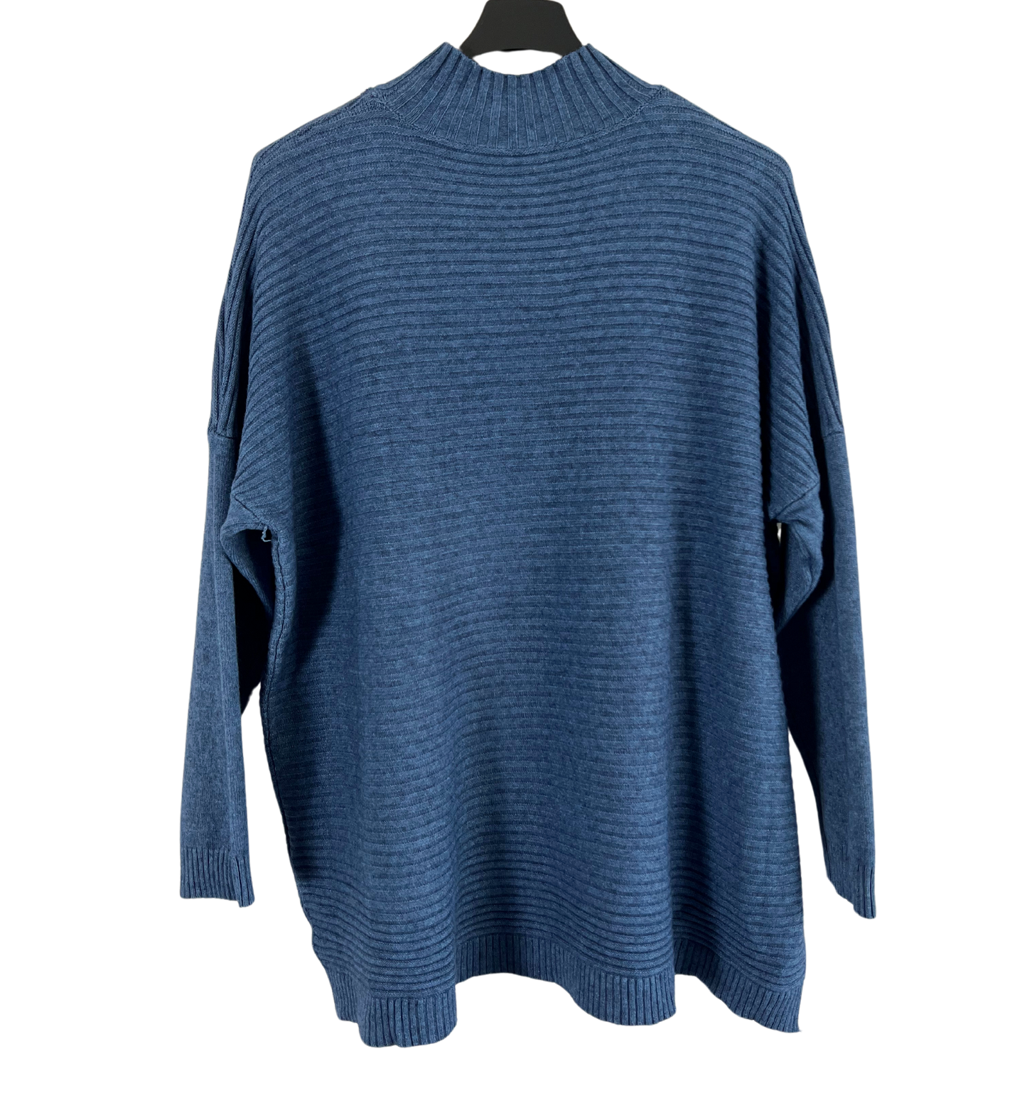 Knitted Italian Ribbed High Neck Long Sleeve Jumper in Denim