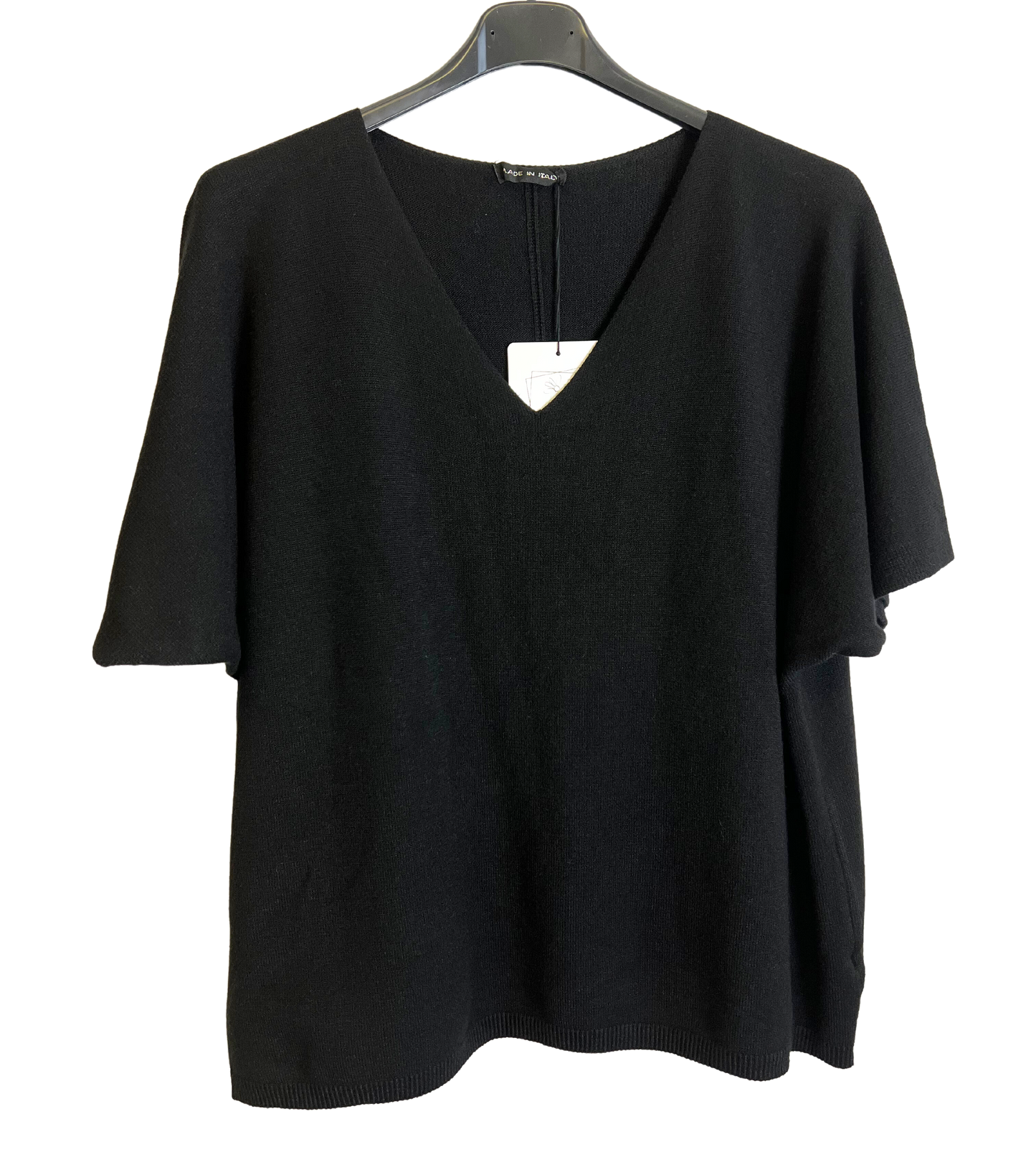 Soft Basic Casual V-Neck Jumper with Short Sleeves in Black