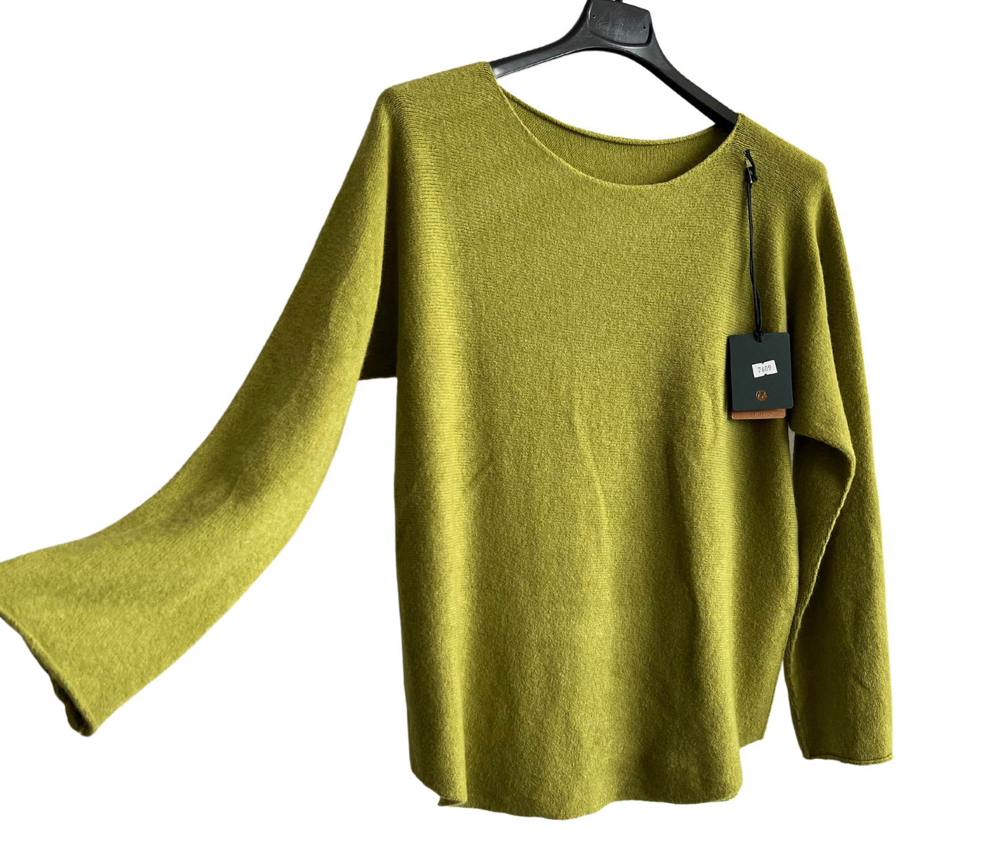 Soft Round Neck Jumper with Curved Hem In Lime Green