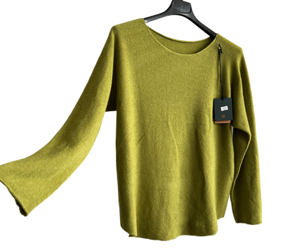 Soft Round Neck Jumper with Curved Hem In Lime Green