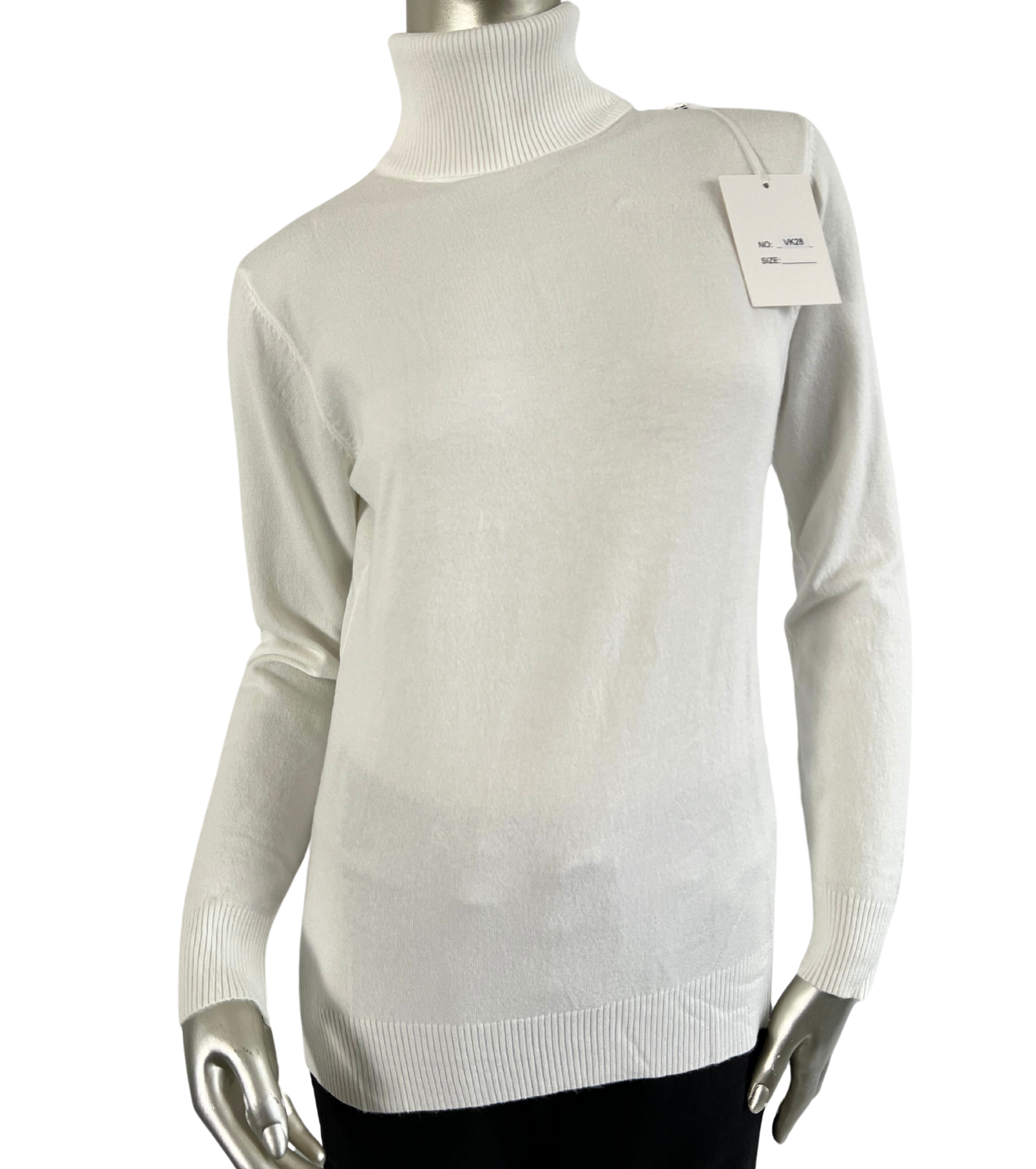 Lagenlook Lightweight Basic Polo Neck Sweater Jumper In White