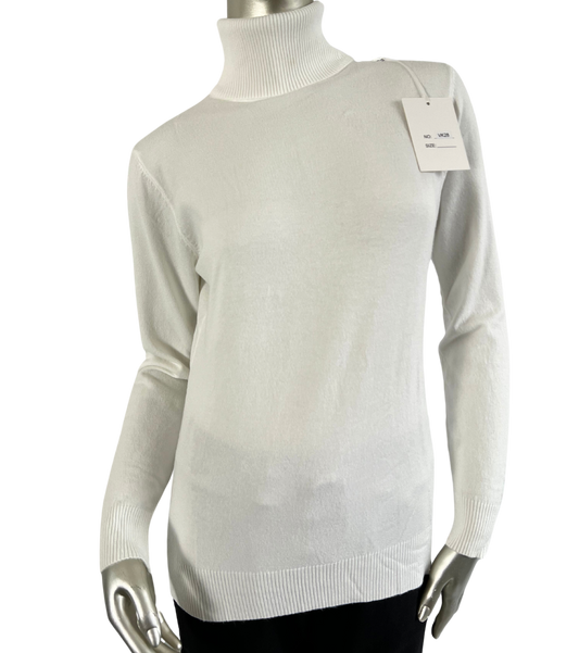 Lagenlook Lightweight Basic Polo Neck Sweater Jumper In White