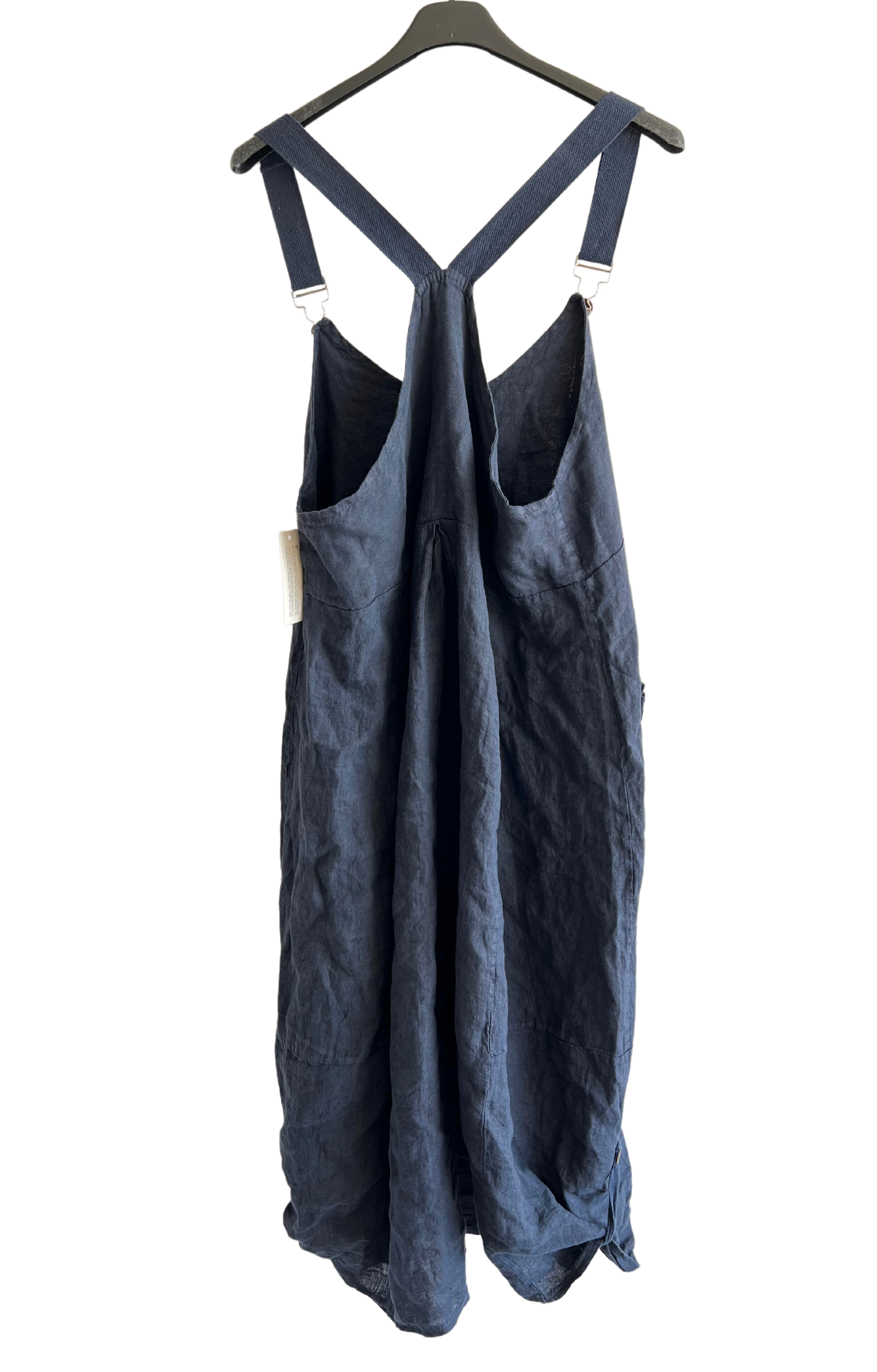 Lightweight Summer Linen Dungaree Dress in Navy