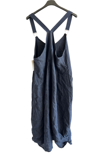 Lightweight Summer Linen Dungaree Dress in Navy