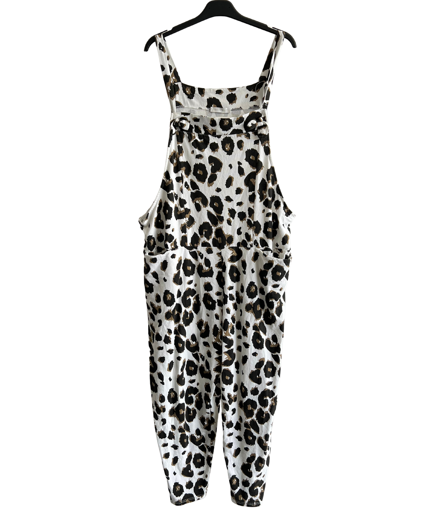 2 Pocket Animal Leopard Print Summer Dungarees In White