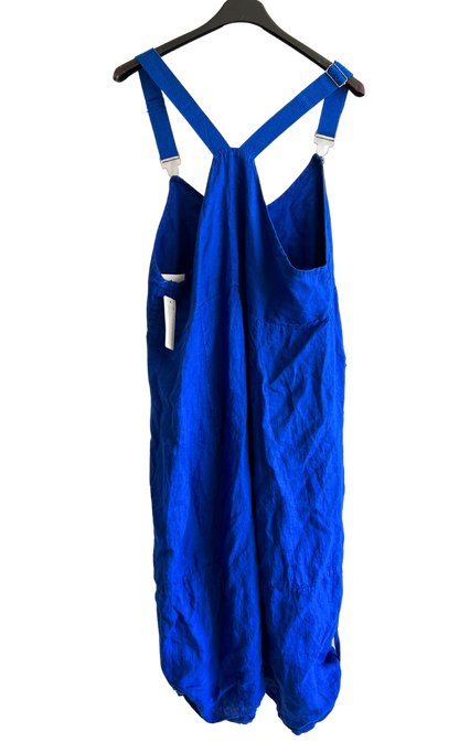 Lightweight Summer Linen Dungaree Dress in Royal Blue