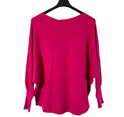 Autumn Pearl Sequin Design Batwing Sleeve Ribbed Knit Jumper in Fuchsia