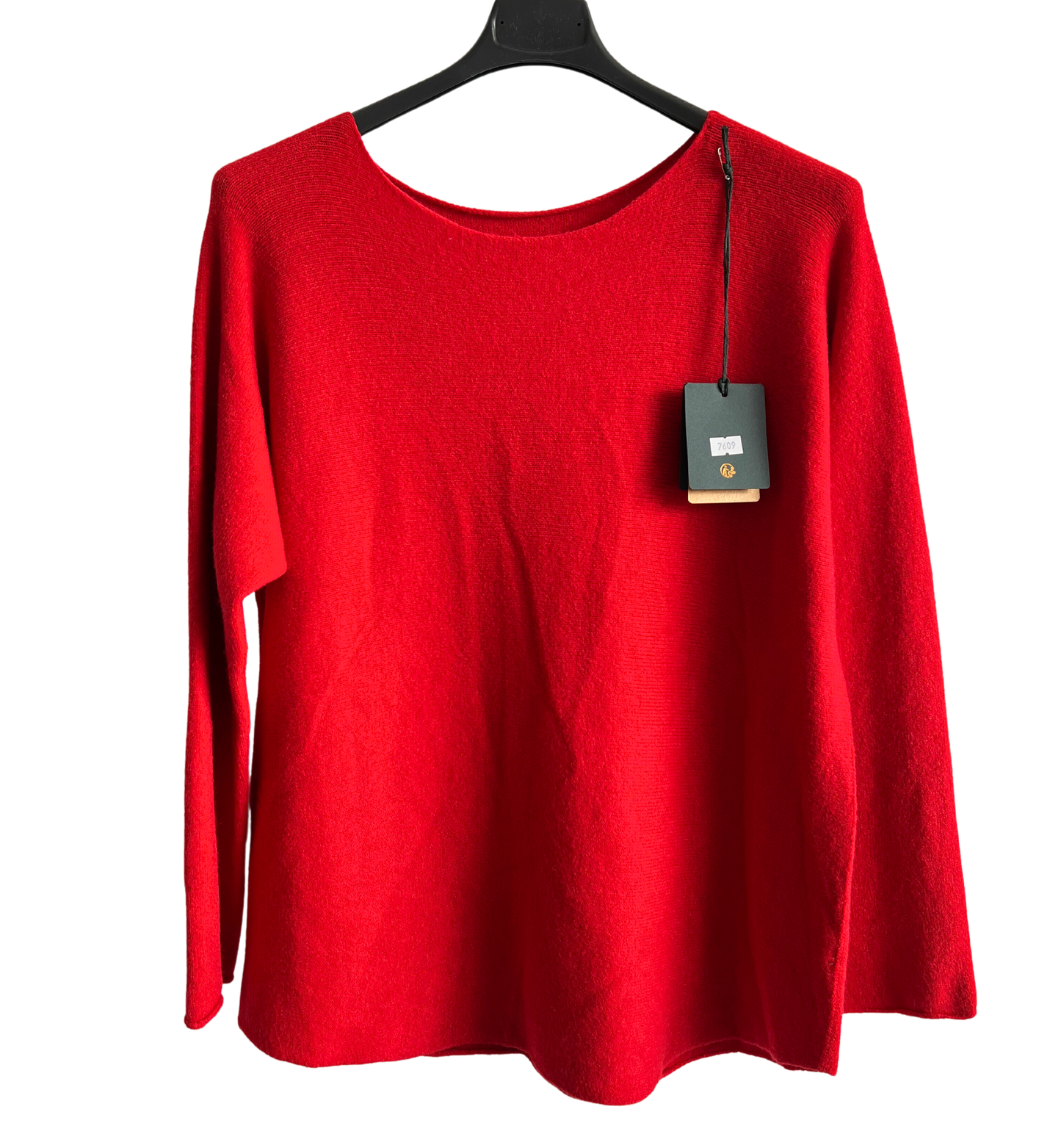 Soft Round Neck Jumper with Curved Hem In Red