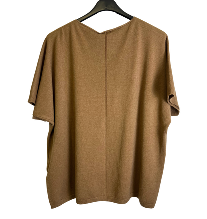 Soft Basic Casual V-Neck Jumper with Short Sleeves in Camel