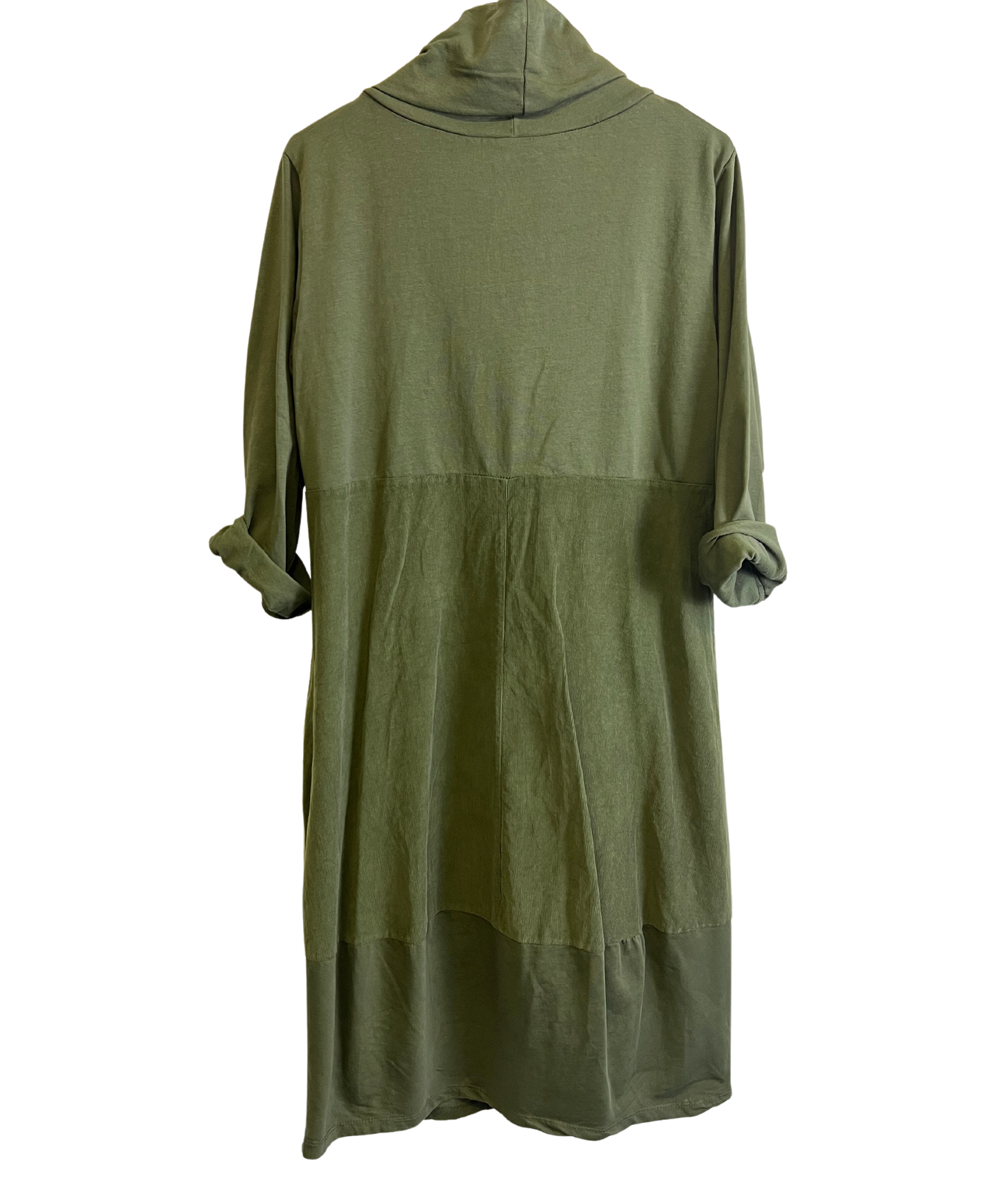 Cowl Neck Long Sleeve Cord Panel Jersey Dress In Khaki