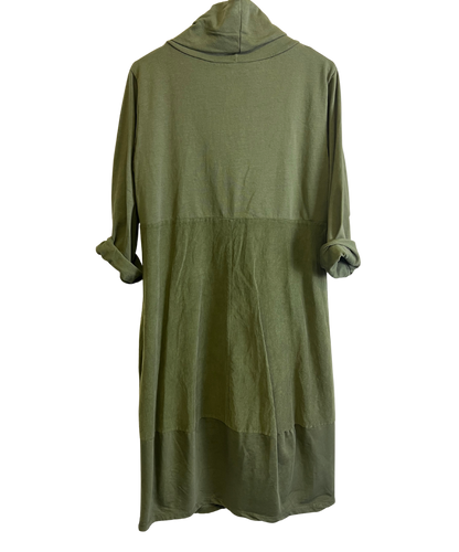 Cowl Neck Long Sleeve Cord Panel Jersey Dress In Khaki