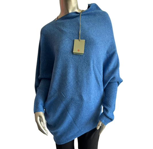 Asymmetric Draped Slouch Neck Soft Jumper with Long Fitted Sleeves in Blue