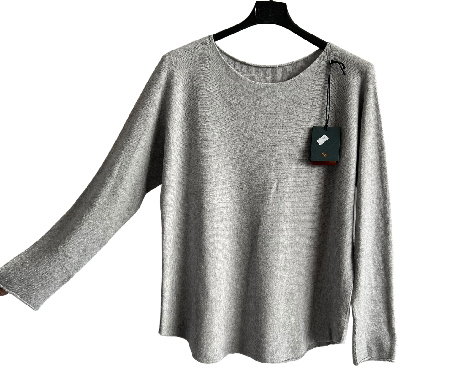 Soft Round Neck Jumper with Curved Hem In Light Grey