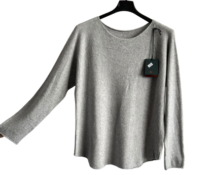 Soft Round Neck Jumper with Curved Hem In Light Grey