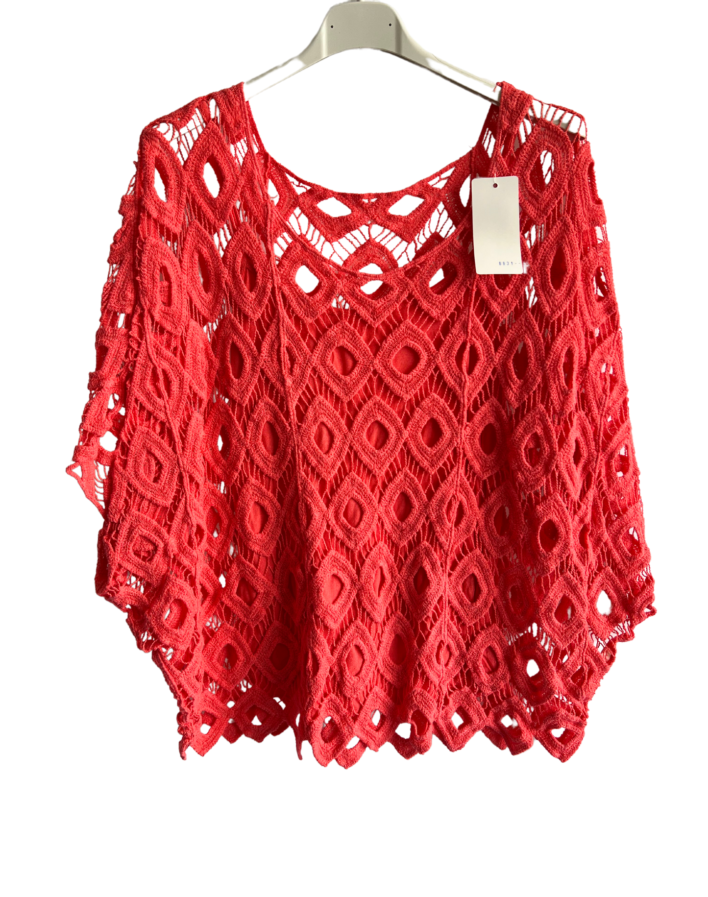 2 Piece Set Diamond Style Crochet Casual Summer Top in Coral