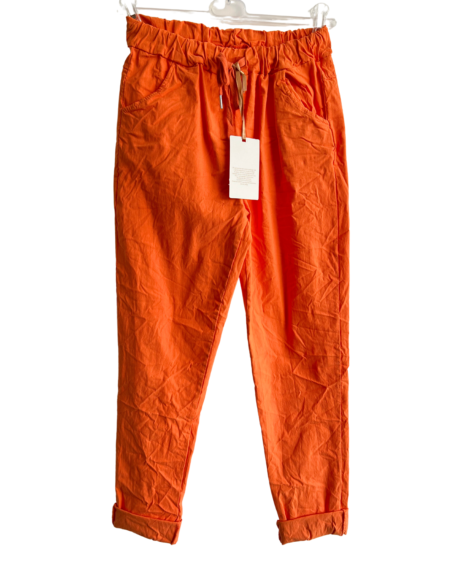 Regular Magic Stretchy Waist Summer Pants In Orange