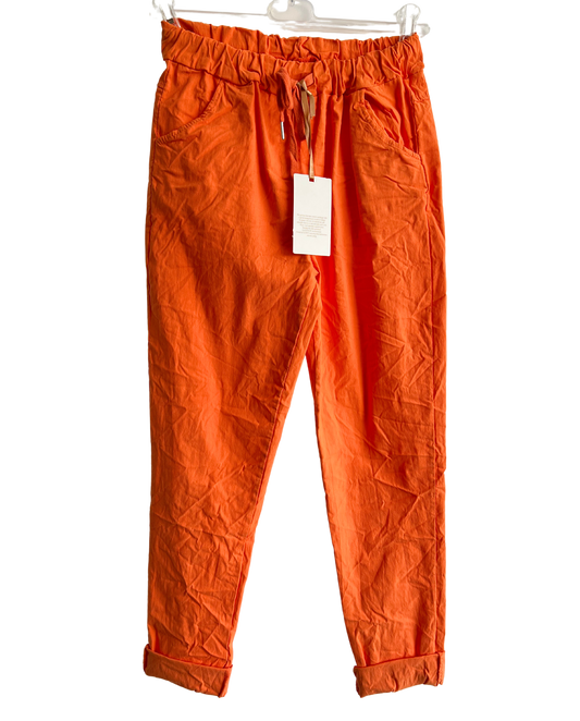 Regular Magic Stretchy Waist Summer Pants In Orange