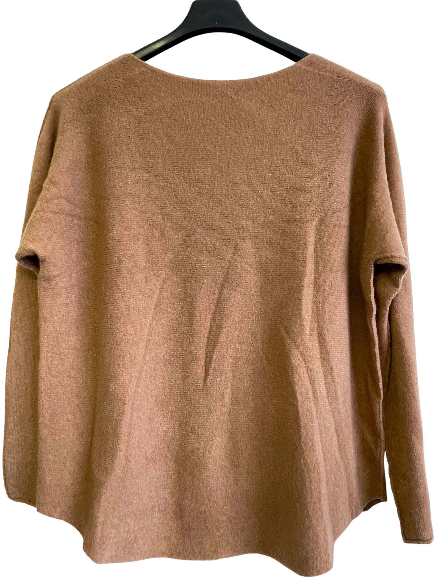 Soft Knit V-Neck Curved Hem Jumper in Camel