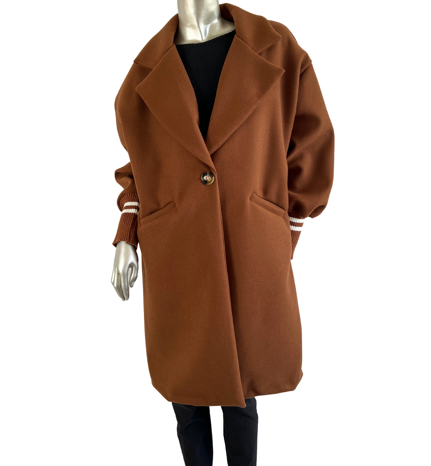 Wool Blend Stylish Fitted Coat In Chocolate Brown