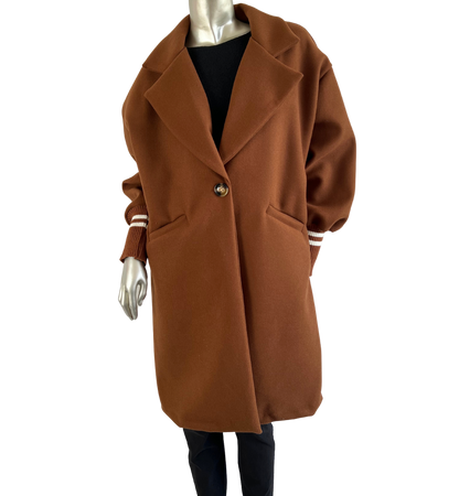 Wool Blend Stylish Fitted Coat In Chocolate Brown